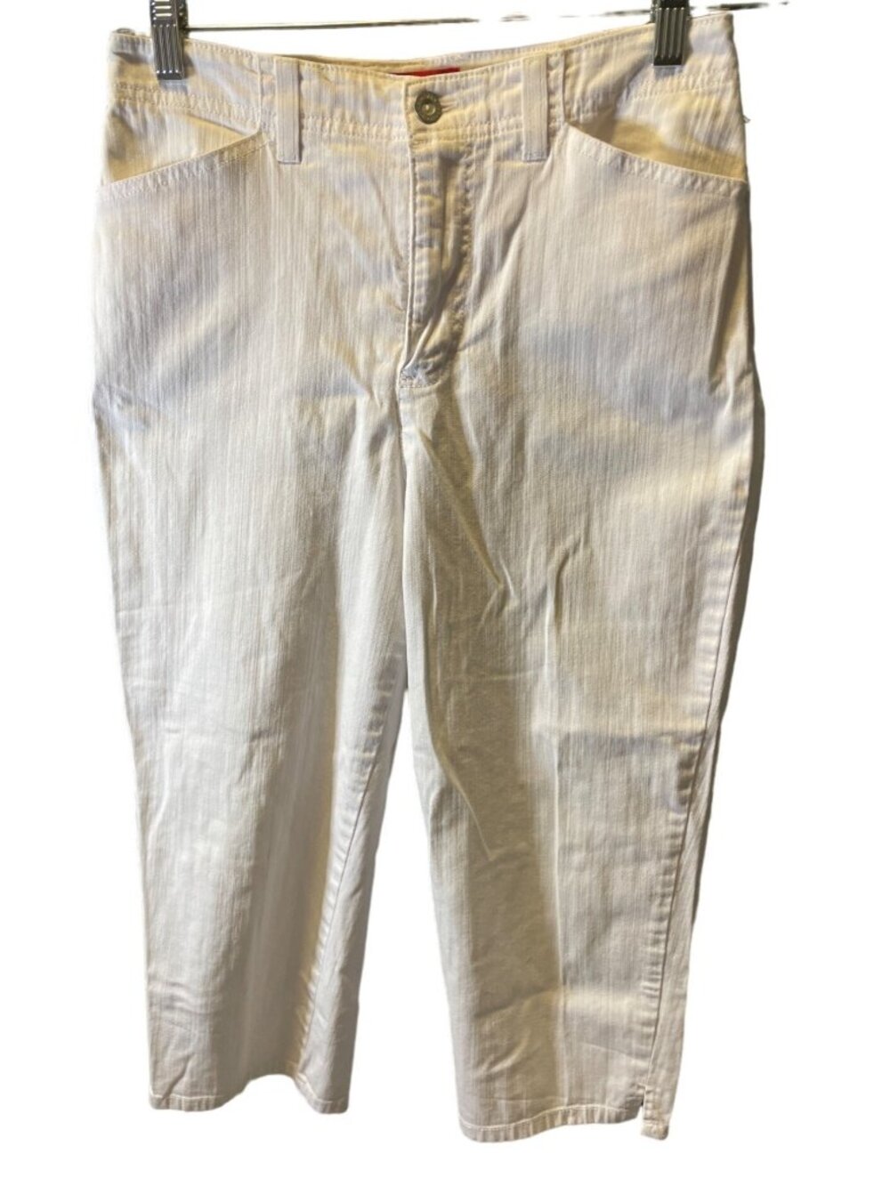 Gloria Vanderbilt Medium White Denim Flat Front Cropped Mom Jeans Preppy Casual